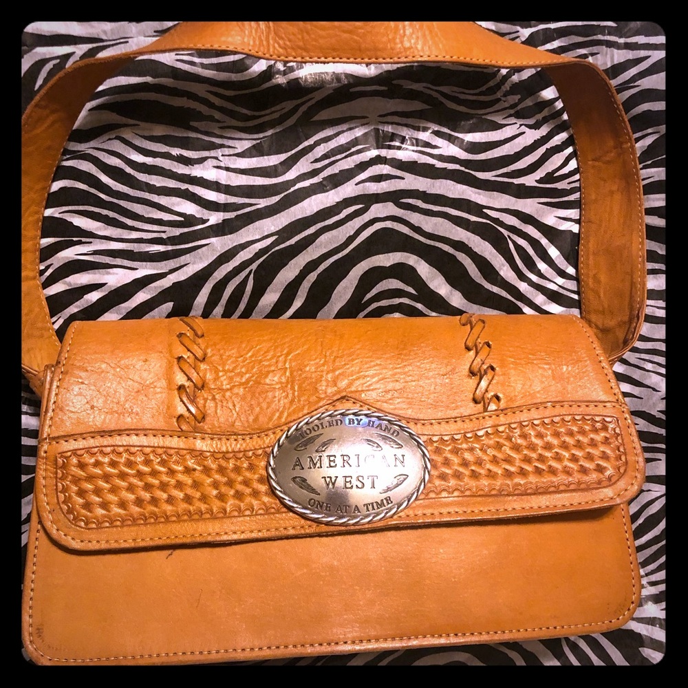 American West full grain tan leather clutch